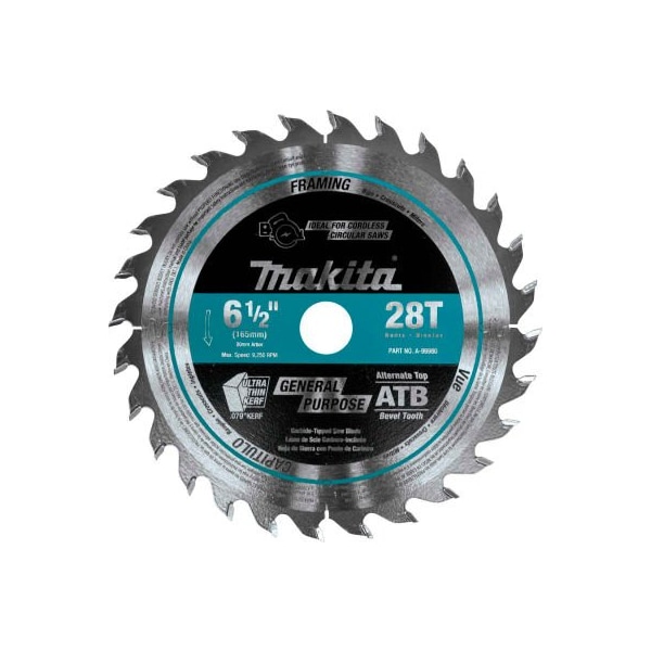 Makita Carbide-Tipped Cordless Plunge Saw Blade, Wood, 6-1/2inDia, 28 TPI A-99960 - main
